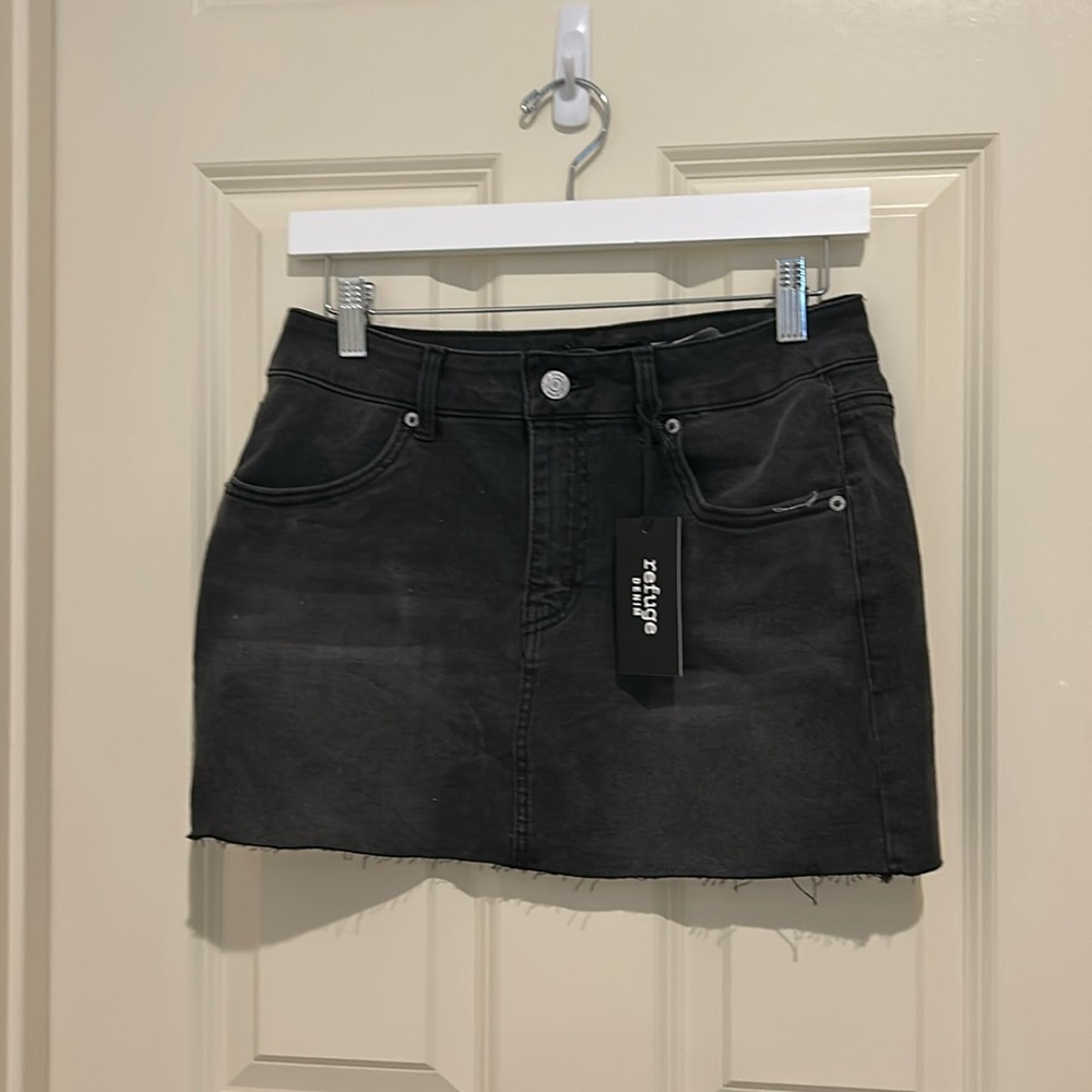 Black washed denim skirt
